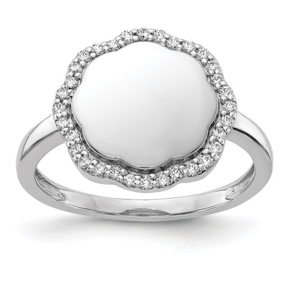 14k White Gold Real Diamond Engraveable Scalloped Ring