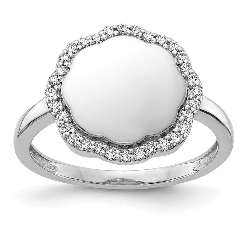 14k White Gold Real Diamond Engraveable Scalloped Ring