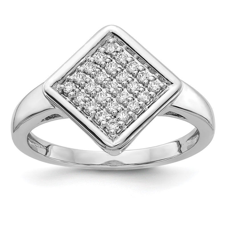 14k White Gold Real Diamond Fancy Square Ring