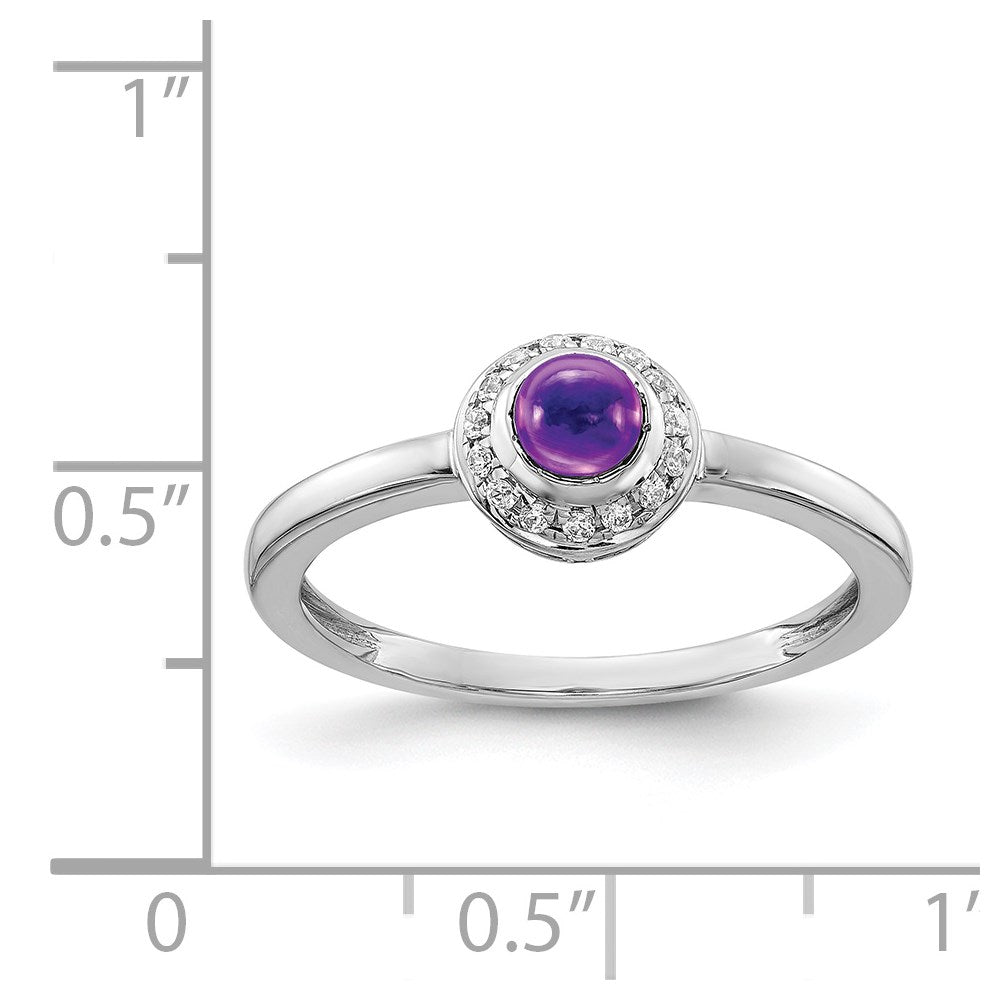 14k White Gold Real Diamond and Cabochon Amethyst Ring