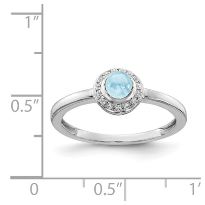 Solid 14k White Gold Simulated CZ and Cabochon Aquamarine Ring