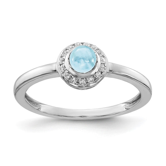 Solid 14k White Gold Simulated CZ and Cabochon Aquamarine Ring