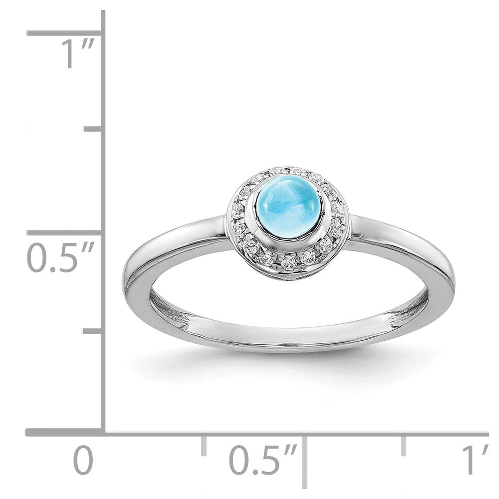 Solid 14k White Gold Simulated CZ and Cabochon Blue Topaz Ring