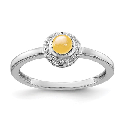 14k White Gold Real Diamond and Cabochon Citrine Ring