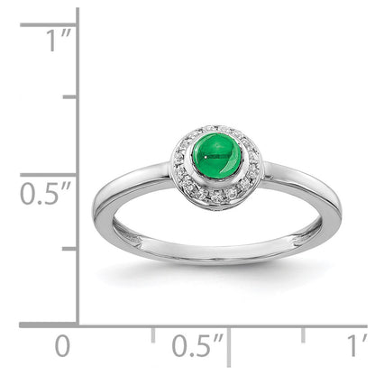 14k White Gold Real Diamond and Cabochon Emerald Ring