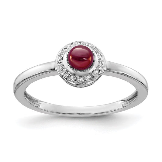 14k White Gold Real Diamond and Cabochon Garnet Ring