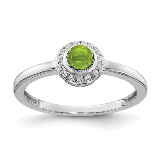 Solid 14k White Gold Simulated CZ and Cabochon Peridot Ring