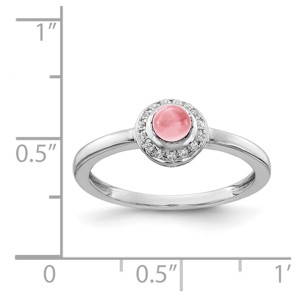 Solid 14k White Gold Simulated CZ and Cabochon Pink Tourmaline Ring
