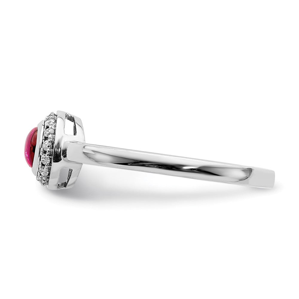 Solid 14k White Gold Simulated CZ and Cabochon Ruby Ring