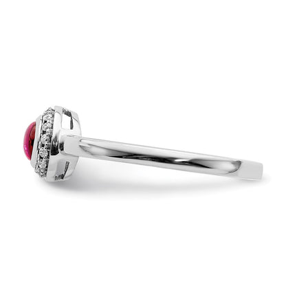 Solid 14k White Gold Simulated CZ and Cabochon Ruby Ring
