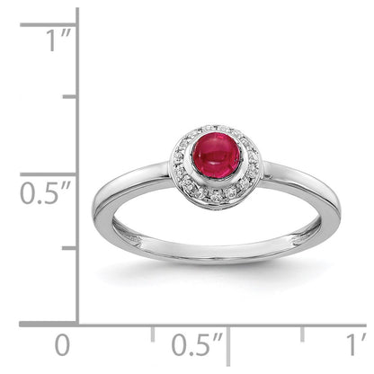 Solid 14k White Gold Simulated CZ and Cabochon Ruby Ring