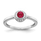 Solid 14k White Gold Simulated CZ and Cabochon Ruby Ring