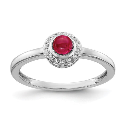 14k White Gold Real Diamond and Cabochon Ruby Ring