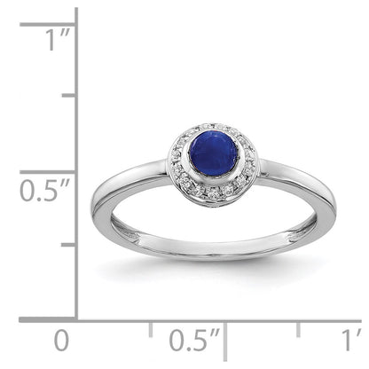 Solid 14k White Gold Simulated CZ and Cabochon Sapphire Ring