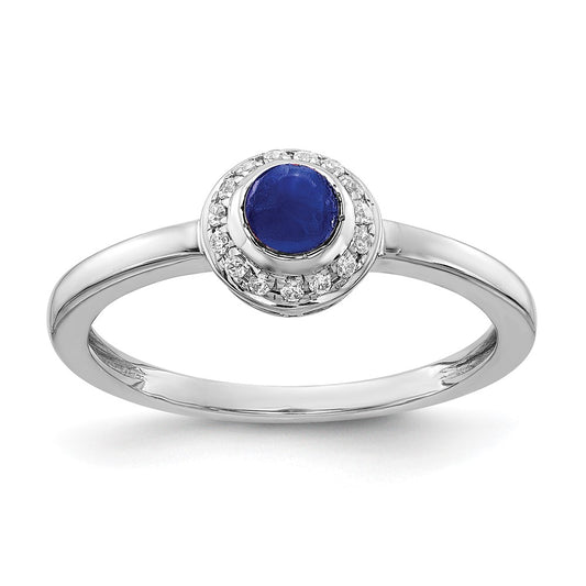 14k White Gold Real Diamond and Cabochon Sapphire Ring