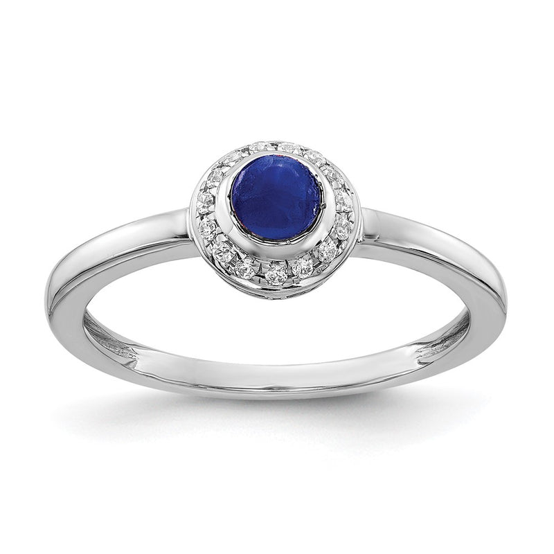 14k White Gold Real Diamond and Cabochon Sapphire Ring