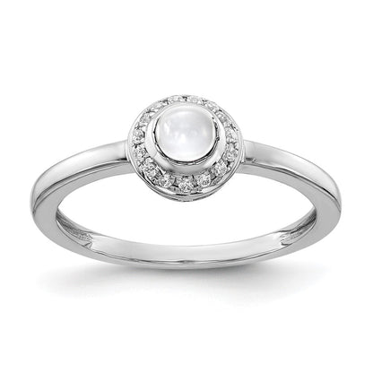 Solid 14k White Gold Simulated CZ and Cabochon Topaz Ring