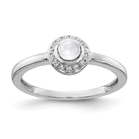 Solid 14k White Gold Simulated CZ and Cabochon Topaz Ring