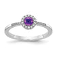 Solid 14k White Gold Simulated CZ and Cabochon Amethyst Ring