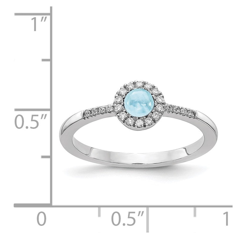 14k White Gold Real Diamond and Cabochon Aquamarine Ring