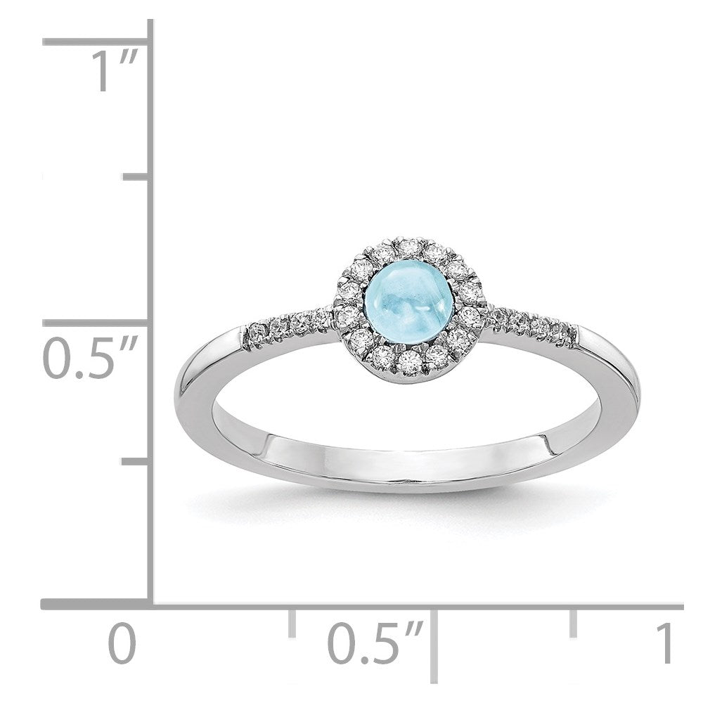 Solid 14k White Gold Simulated CZ and Cabochon Aquamarine Ring