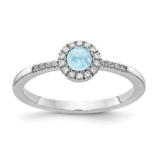 Solid 14k White Gold Simulated CZ and Cabochon Aquamarine Ring