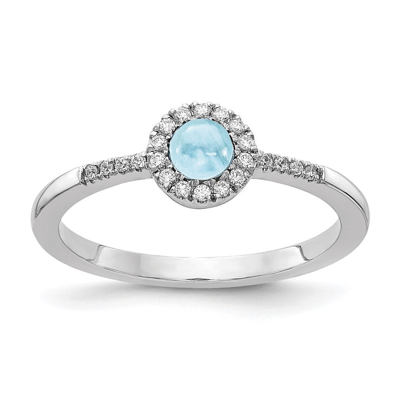 14k White Gold Real Diamond and Cabochon Aquamarine Ring