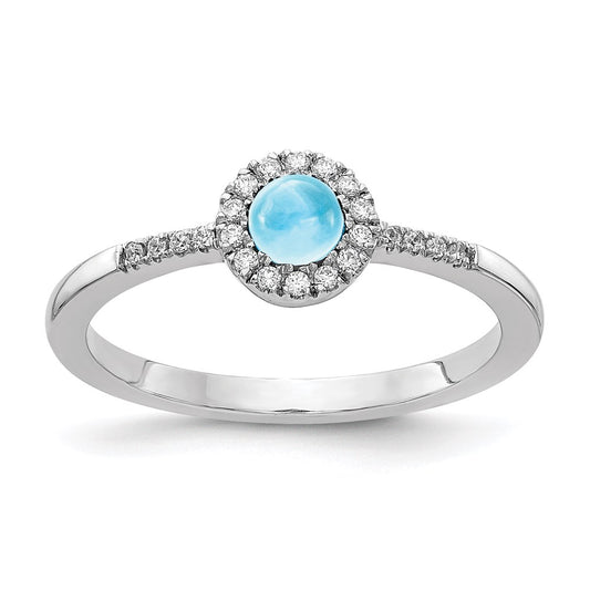 14k White Gold Real Diamond & Cabochon Blue Topaz Ring