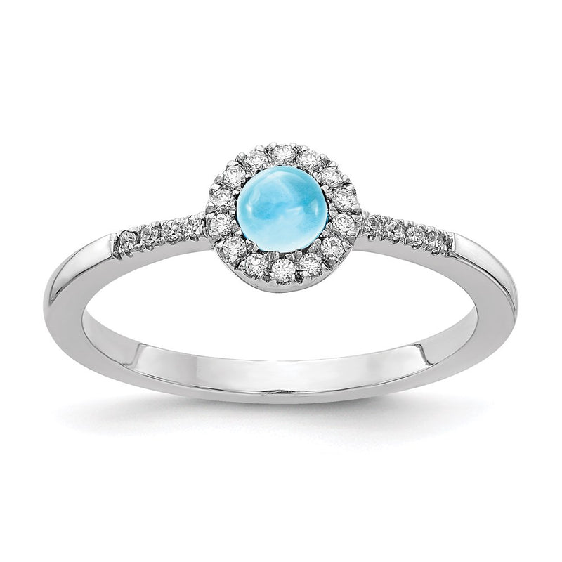14k White Gold Real Diamond & Cabochon Blue Topaz Ring