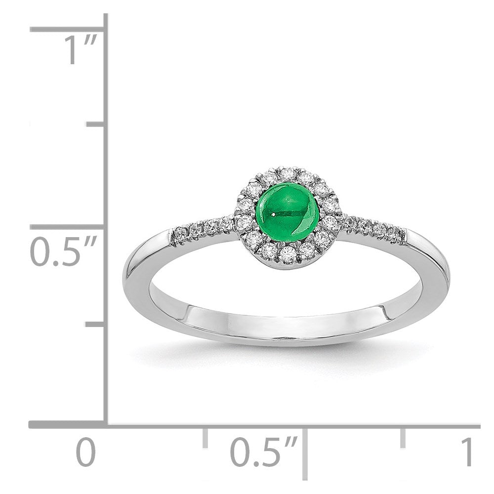 Solid 14k White Gold Simulated CZ and Cabochon Emerald Ring