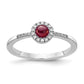 Solid 14k White Gold Simulated CZ and Cabochon Garnet Ring