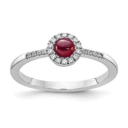 14k White Gold Real Diamond and Cabochon Garnet Ring