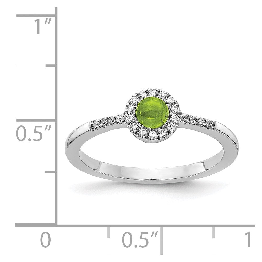 Solid 14k White Gold Simulated CZ and Cabochon Peridot Ring
