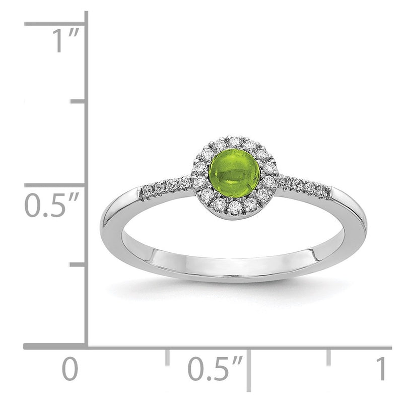 14k White Gold Real Diamond and Cabochon Peridot Ring