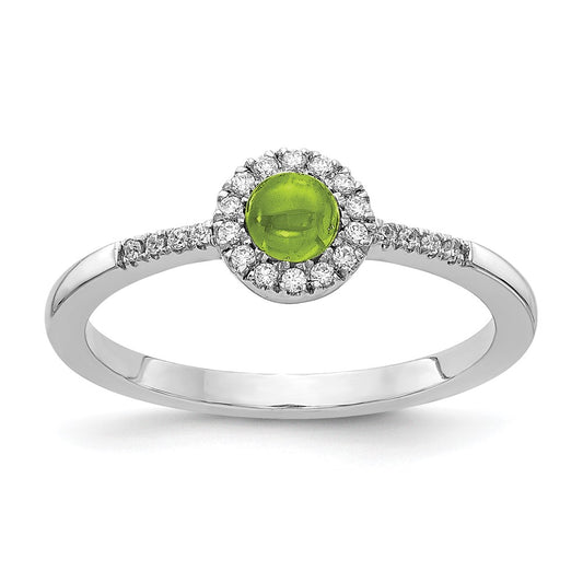 Solid 14k White Gold Simulated CZ and Cabochon Peridot Ring