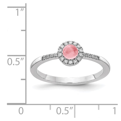 Solid 14k White Gold Simulated CZ and Cabochon Pink Tourmaline Ring