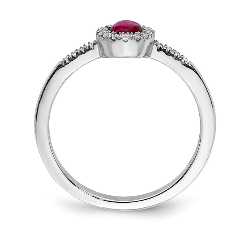 14k White Gold Real Diamond & Cabochon Ruby Ring