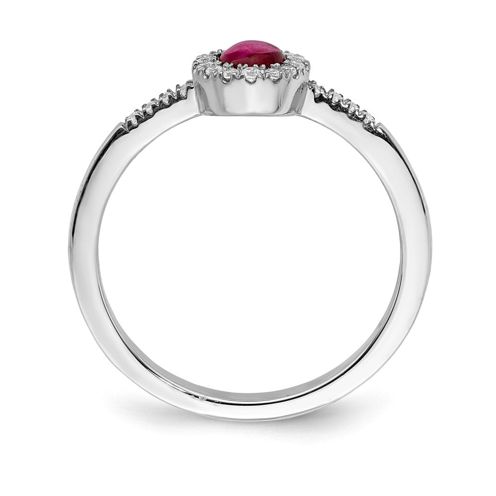 14k White Gold Real Diamond & Cabochon Ruby Ring