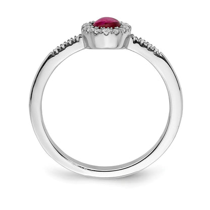 14k White Gold Real Diamond & Cabochon Ruby Ring