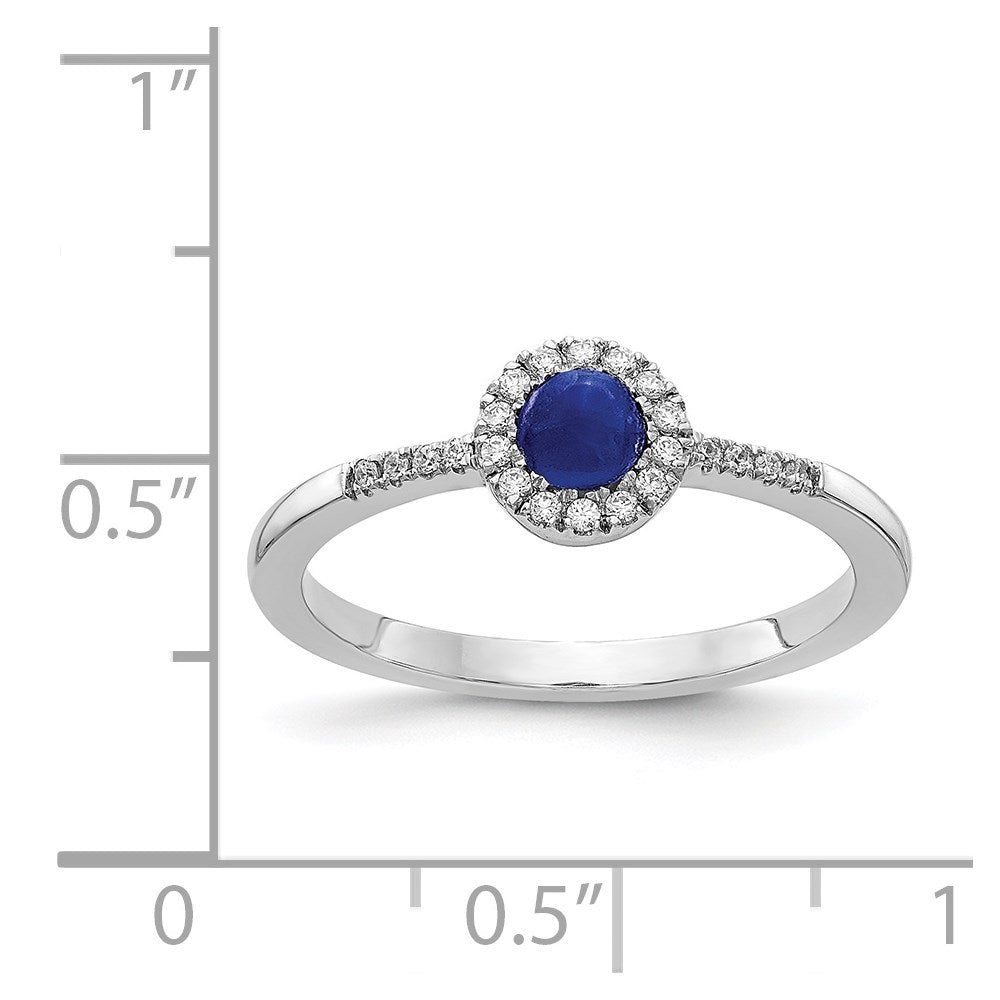 14k White Gold Real Diamond and Cabochon Sapphire Ring