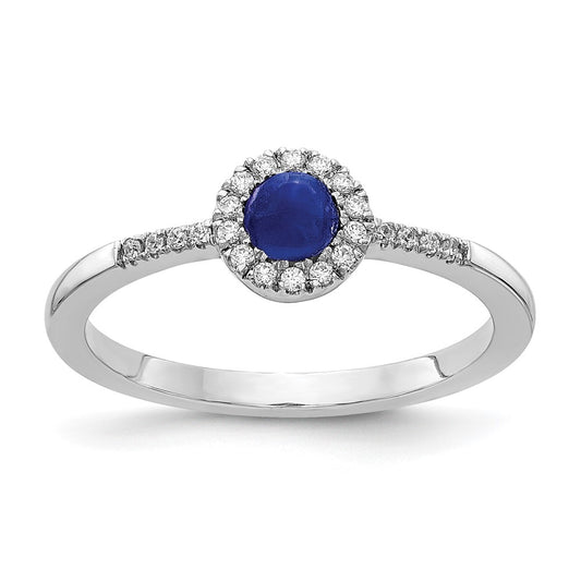 Solid 14k White Gold Simulated CZ and Cabochon Sapphire Ring