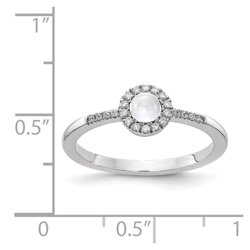14k White Gold Real Diamond and Cabochon White Topaz Ring
