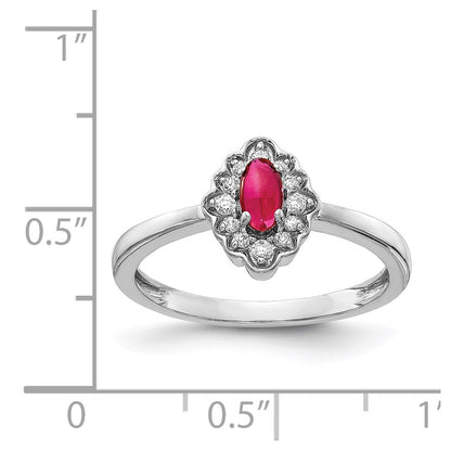 Solid 14k White Gold Simulated CZ and Oval Cabochon Ruby Ring