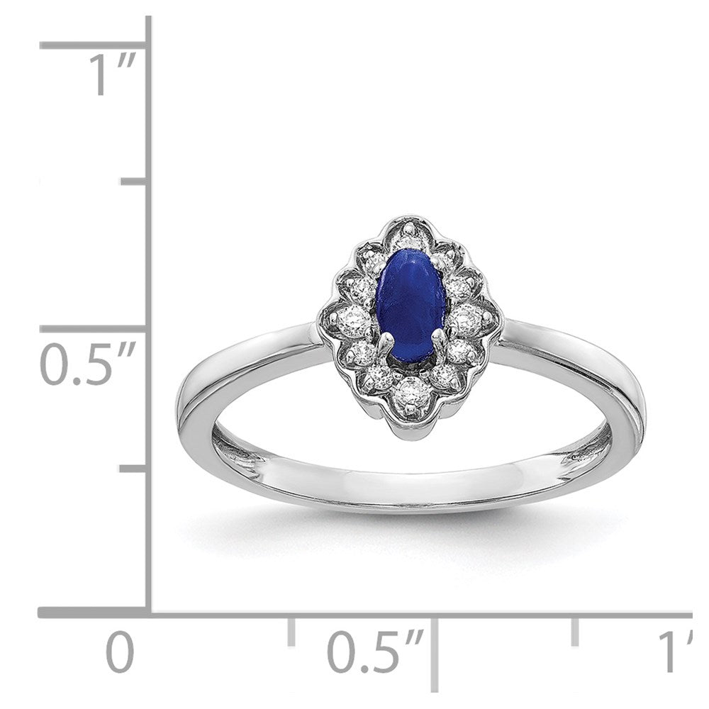 Solid 14k White Gold Simulated CZ and Oval Cabochon Sapphire Ring
