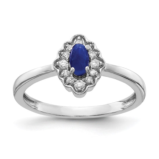 Solid 14k White Gold Simulated CZ and Oval Cabochon Sapphire Ring