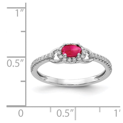 Solid 14k White Gold Simulated CZ and Cabochon Ruby Ring