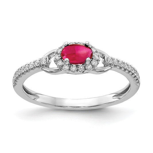 Solid 14k White Gold Simulated CZ and Cabochon Ruby Ring