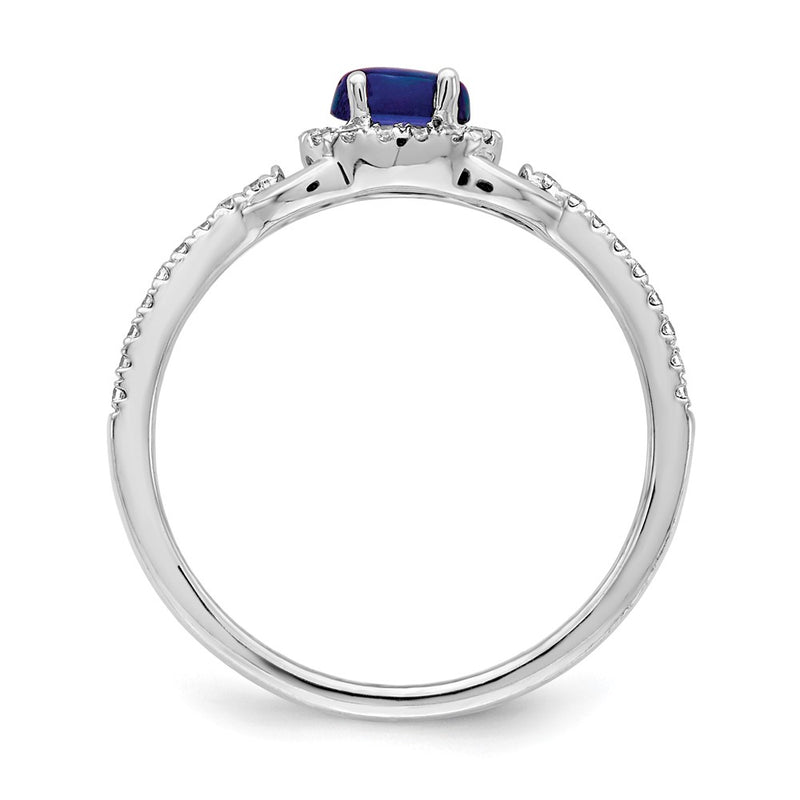 14k White Gold Real Diamond and Cabochon Sapphire Ring