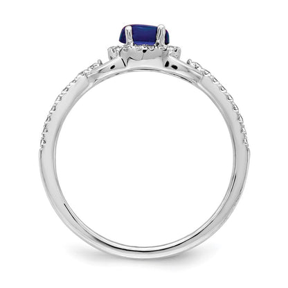 Solid 14k White Gold Simulated CZ and Cabochon Sapphire Ring
