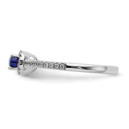 Solid 14k White Gold Simulated CZ and Cabochon Sapphire Ring